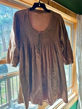 Brown Corduroy Women's Pintuck Peasant Top